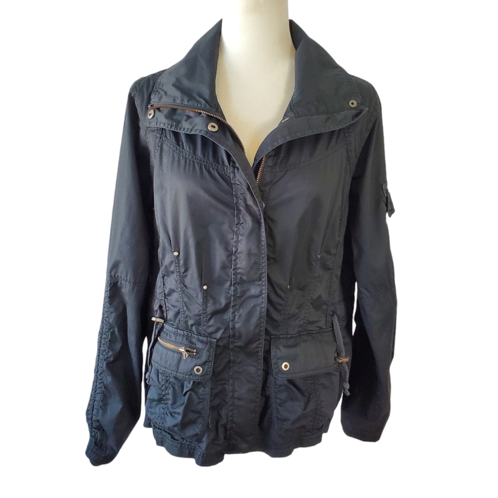 Eddie Bauer Jacket Womens‎ Large Black Full Zip Cargo Utility Ruched Gorpcore L
